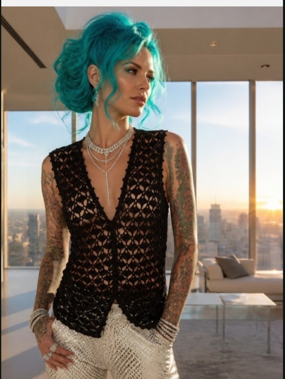 Chaus Black Crochet V-Neck Sleeveless Tank Top